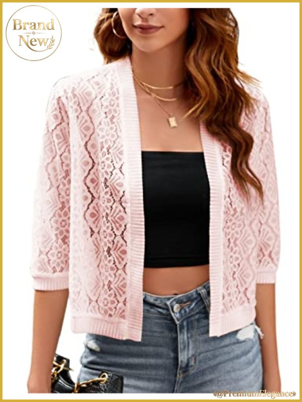 Women's Casual Lace Cardigan 3/4 Sleeve Bolero Shrug Cover Up